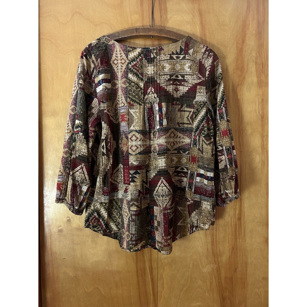 LRL Lauren Jean Co-Ralph Lauren-Women‎ Sz M Southwest Aztec Blouse - Picture 5 of 8